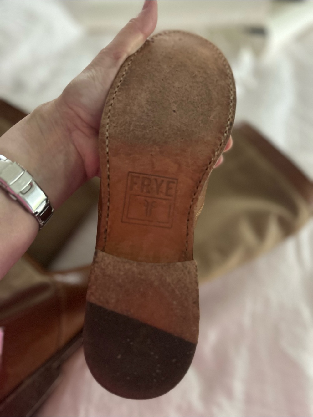 Frye Tall Brown Leather & Olive Canvas Boots - Picture 3 of 10